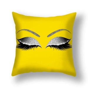 Yellow Accent Pillow Cover with Silver and Black Design